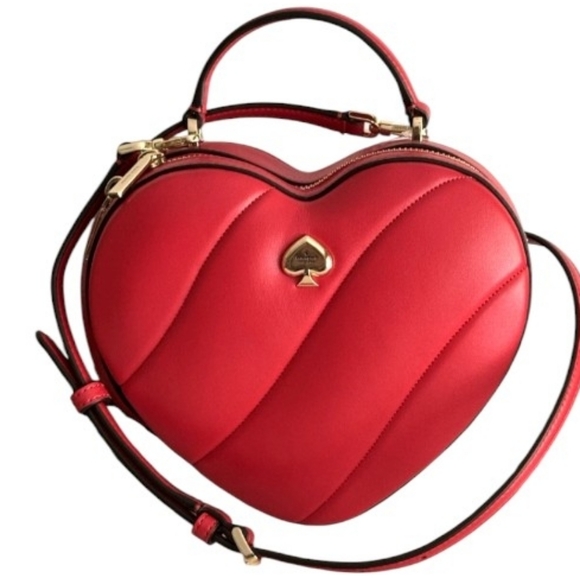NWT NEW Kate Spade ♠️ Love Shack Quilted 3D Heart Crossbody Bag purse Ruby Red